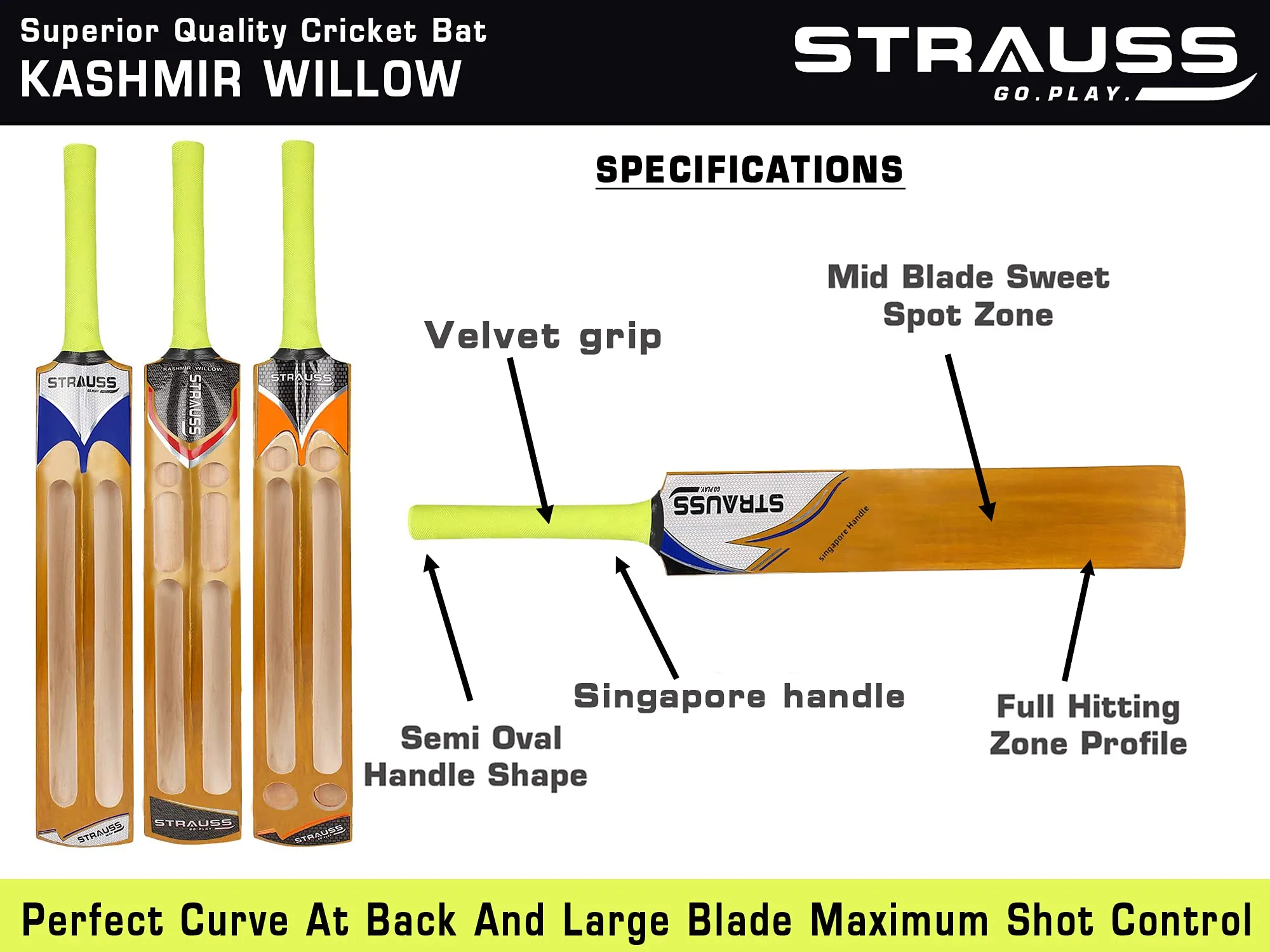 Strauss Supreme Scoop Tennis Cricket Bat,Full Duco,Golden, (Singapur Handle)