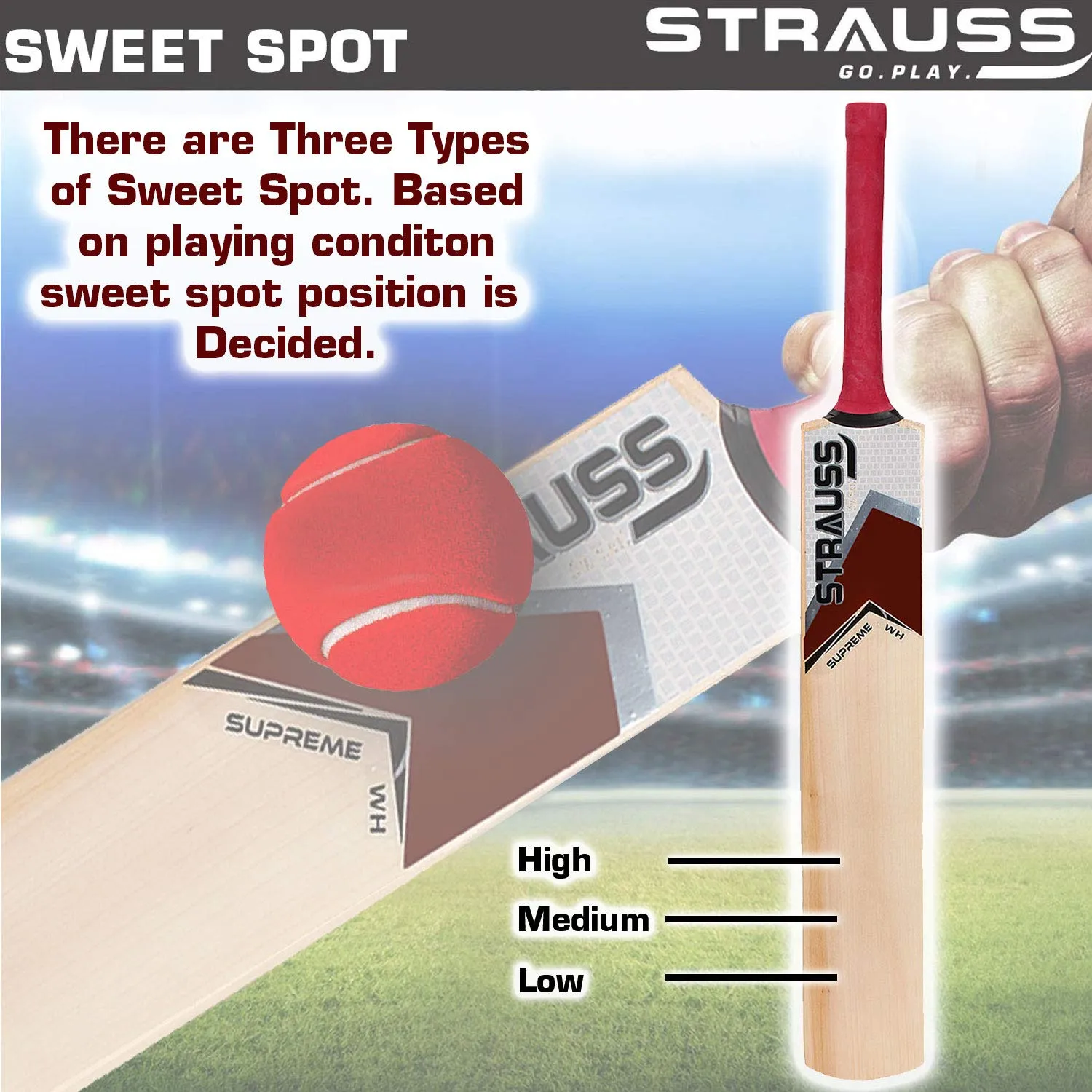 Strauss Supreme Scoop Tennis Cricket Bat,Plain, (Wooden Handle)