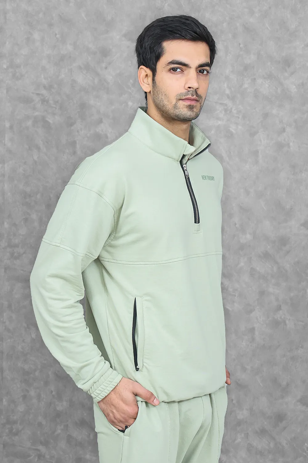 Studio Straight Fit Quarter Zip- Dark Mint