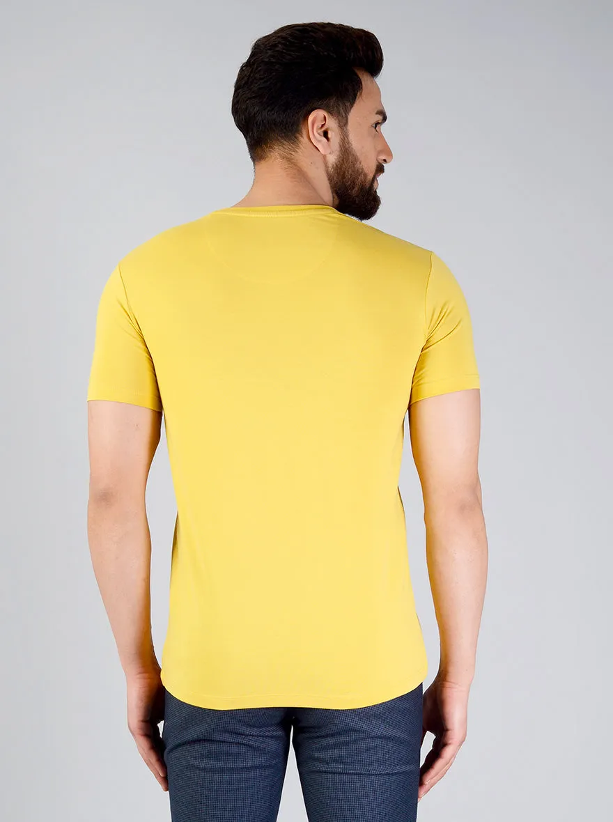 Sulphur Yellow Printed Slim Fit T-shirt | JadeBlue