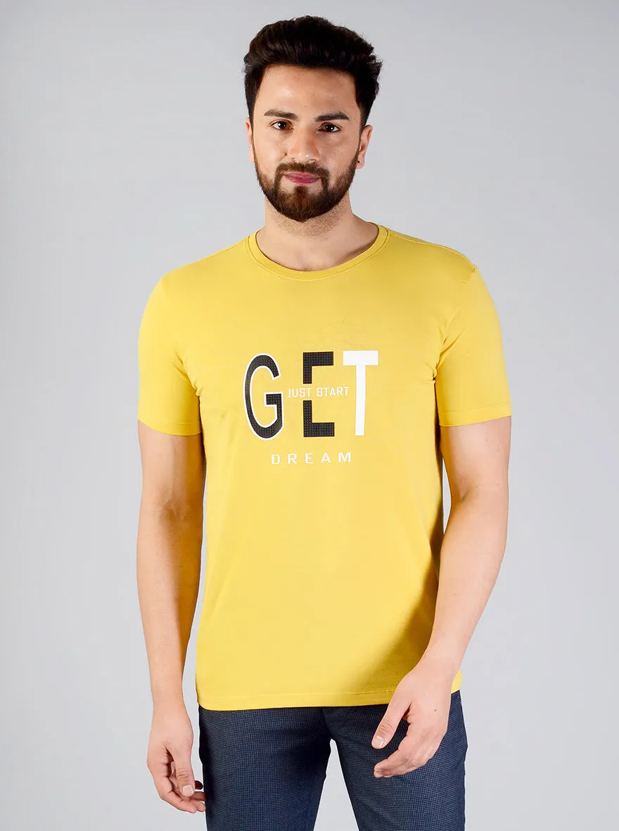 Sulphur Yellow Printed Slim Fit T-shirt | JadeBlue