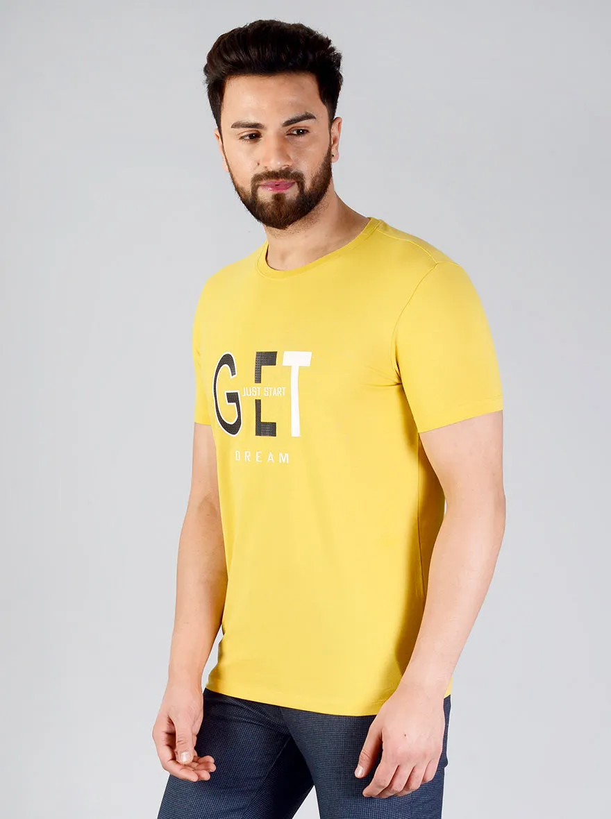 Sulphur Yellow Printed Slim Fit T-shirt | JadeBlue