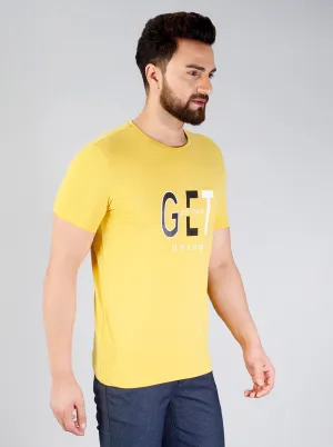 Sulphur Yellow Printed Slim Fit T-shirt | JadeBlue