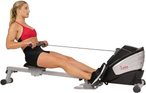 Sunny Health & Fitness Dual Function Magnetic Rowing Machine w/ Digital Monitor, Multi-Exercise Step Plates, 275 LB Max Weight and Foldable - SF-RW5622