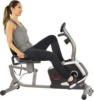 Sunny Health & Fitness Magnetic Recumbent Exercise Bike, Pulse Rate Monitoring, 300 lb Capacity, Digital Monitor and Quick Adjustable Seat | SF-RB4616