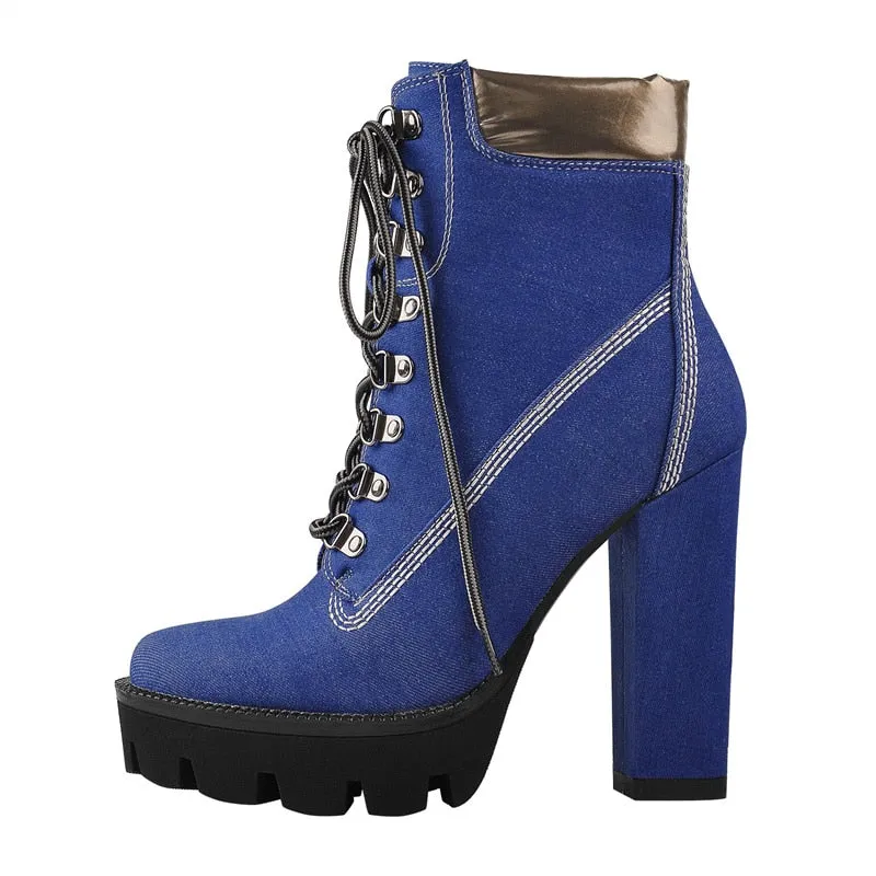 TEEK - Chunky Canvas Heel Ankle Boots