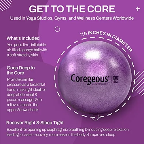 Tune Up Fitness – Coregeous Ball | Psoas Release, Abdominal, Belly & Lower Back Massager | Therapy Stretch Ball for Lower Back Pain, Stress & Digestive Relief, Improved Breathing & Sleep (Iris)