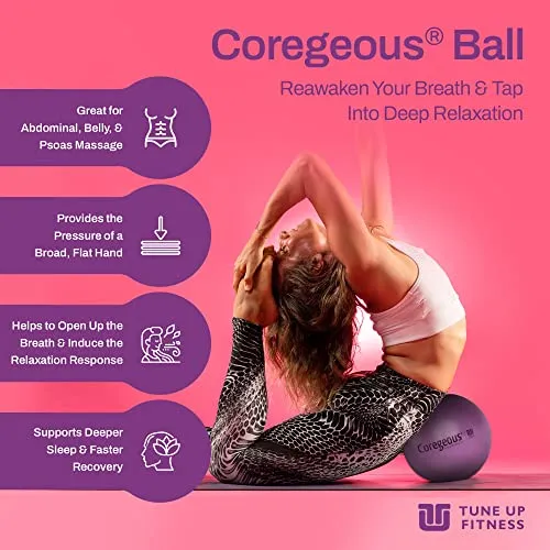 Tune Up Fitness – Coregeous Ball | Psoas Release, Abdominal, Belly & Lower Back Massager | Therapy Stretch Ball for Lower Back Pain, Stress & Digestive Relief, Improved Breathing & Sleep (Iris)