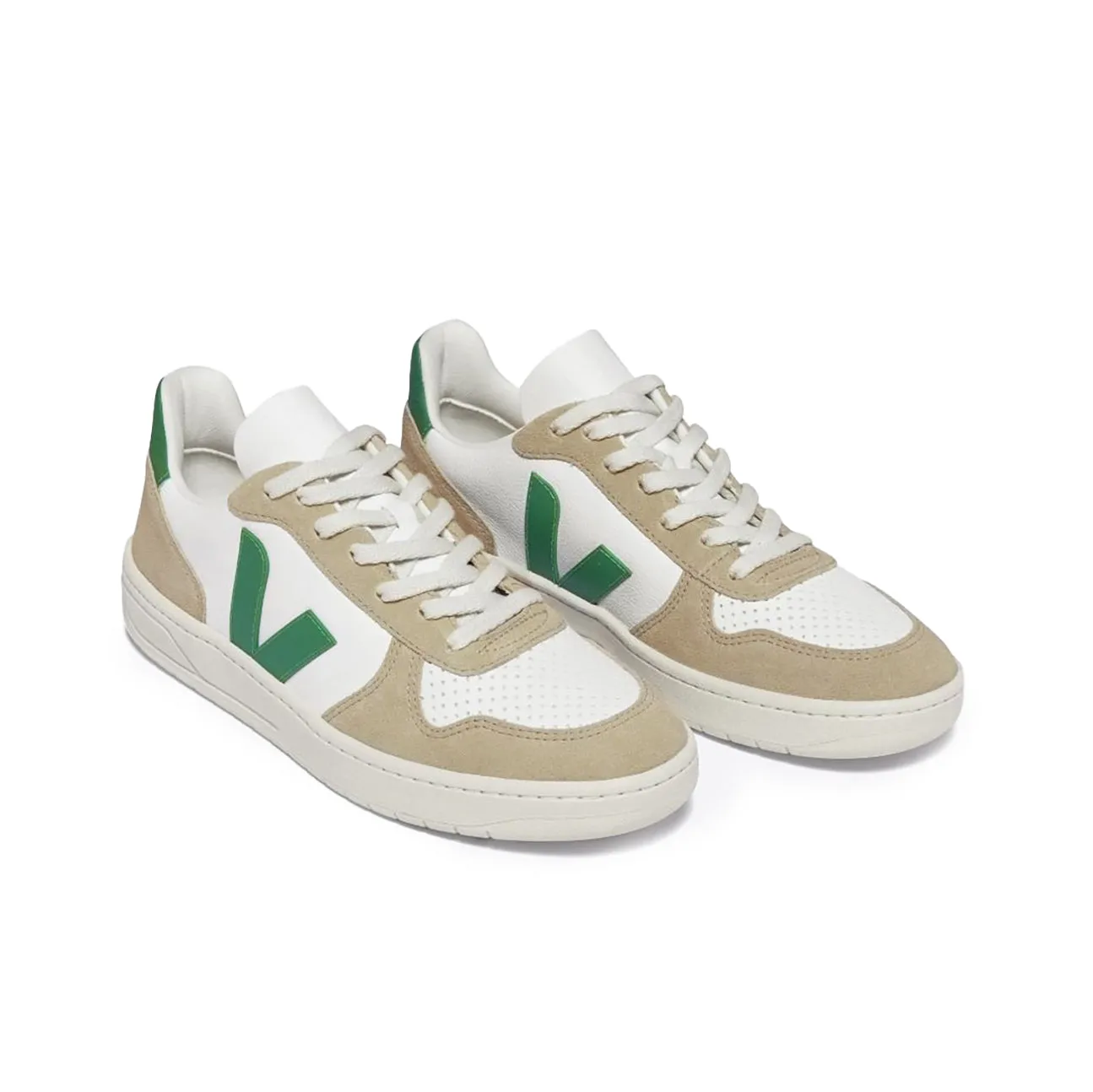 V-10 Chromefree Leather Trainer - White Emeraude Sahara