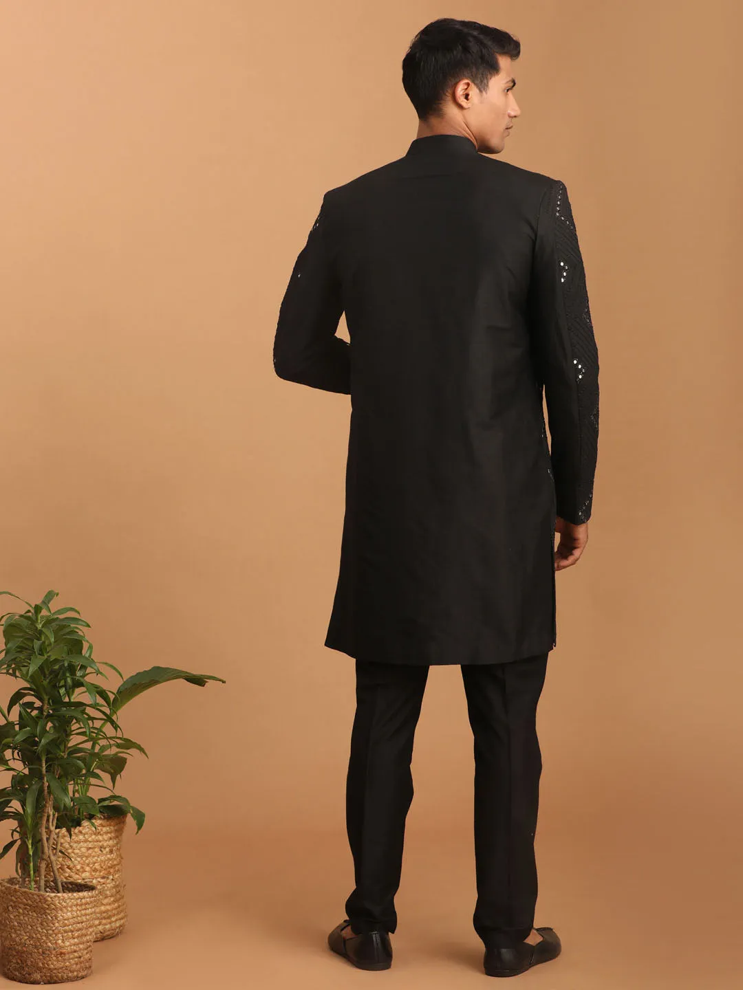 Vastramay Black Mirror Sherwani With Pant