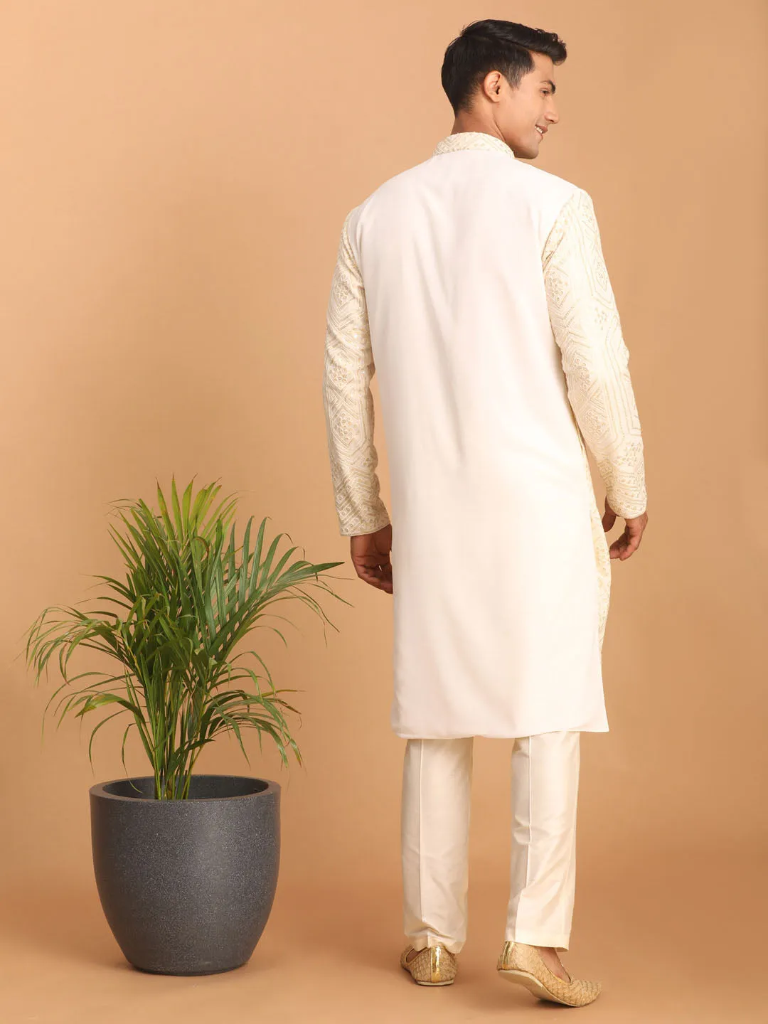 Vastramay Cream Golden Sequin Kurta Set