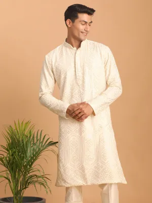 VASTRAMAY Cream Golden Sequin Kurta