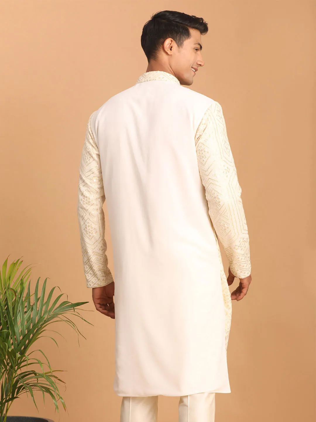 VASTRAMAY Cream Golden Sequin Kurta