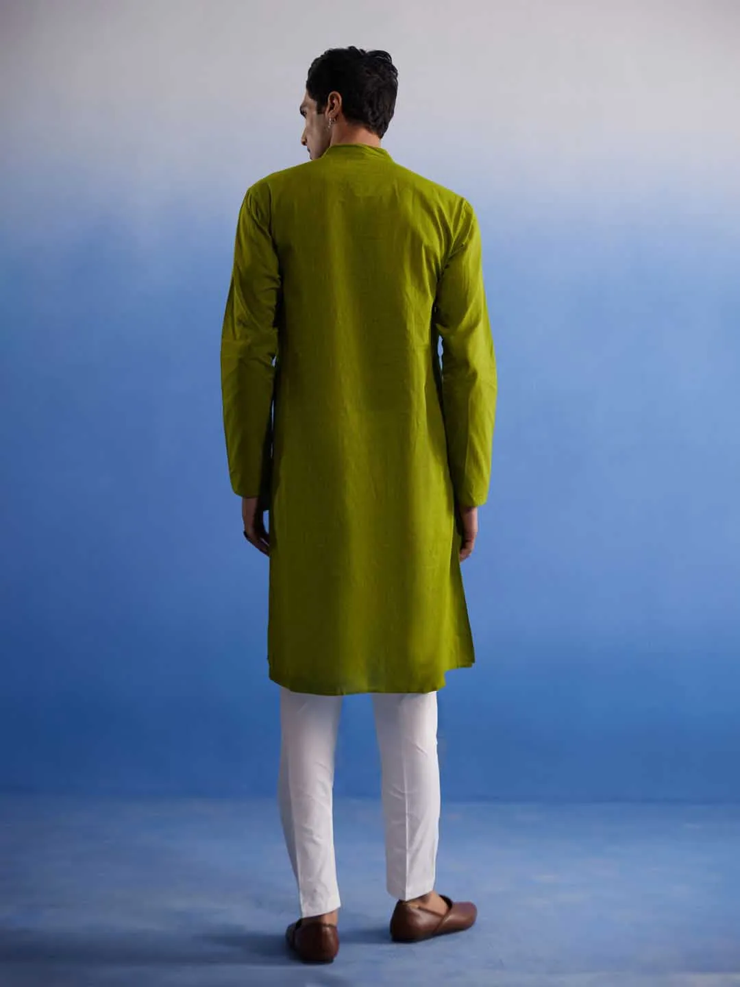 VASTRAMAY Green Cotton Handloom Kurta Pyjama