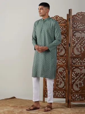 VASTRAMAY Green Cotton Jacquard Kurta Set