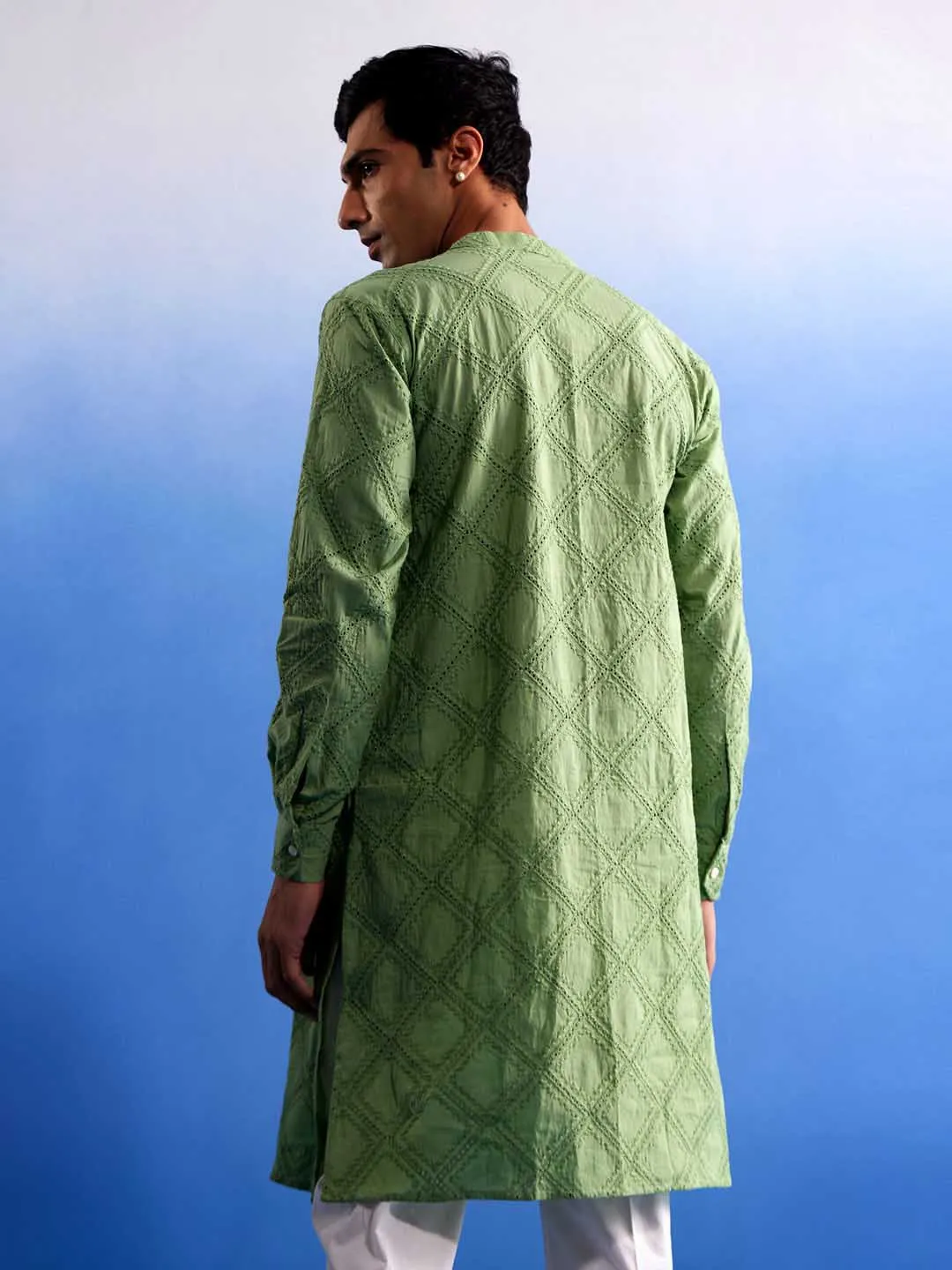 VASTRAMAY Green Hakooba Cotton Kurta Set