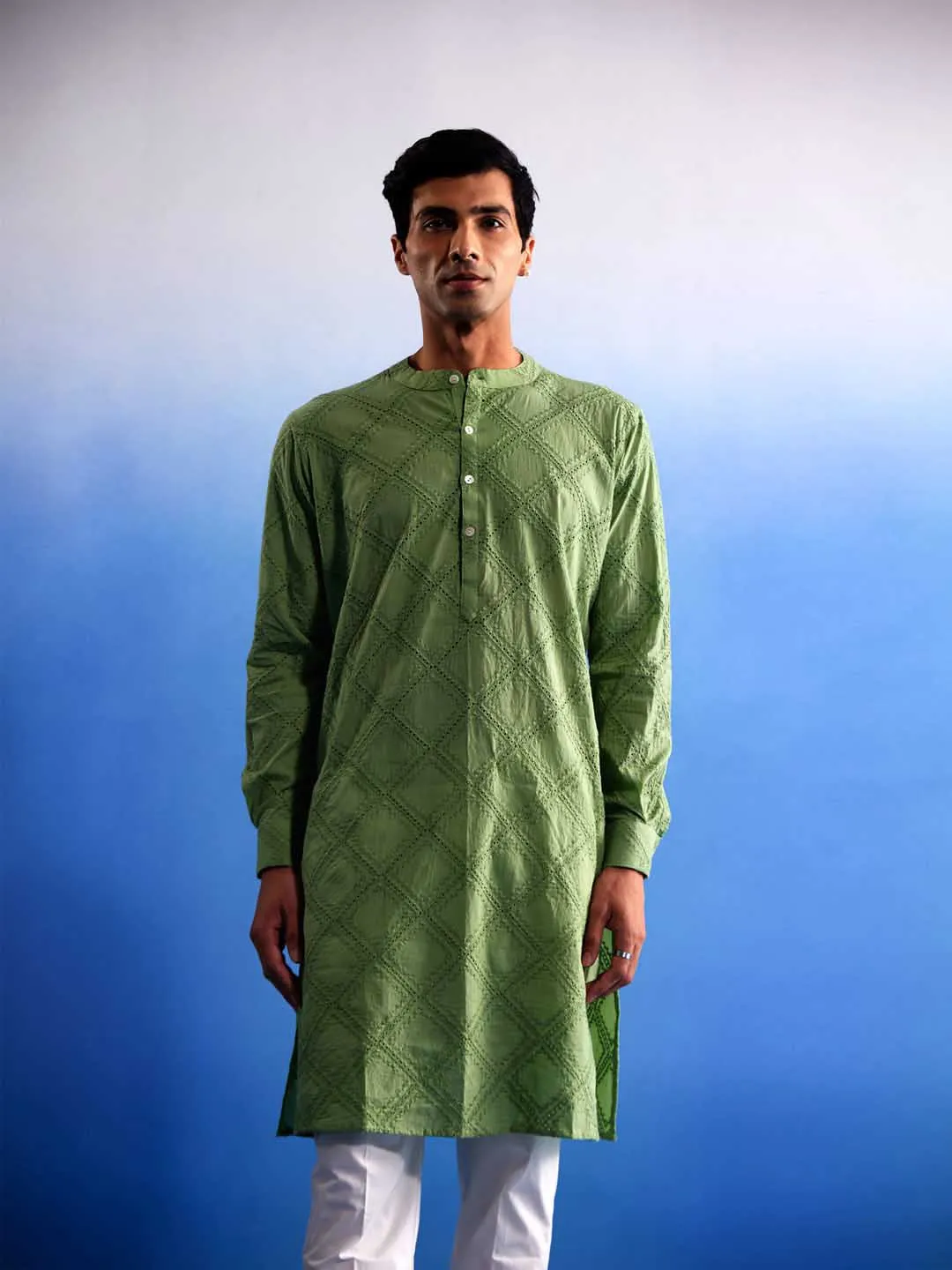 VASTRAMAY Green Hakooba Cotton Kurta Set