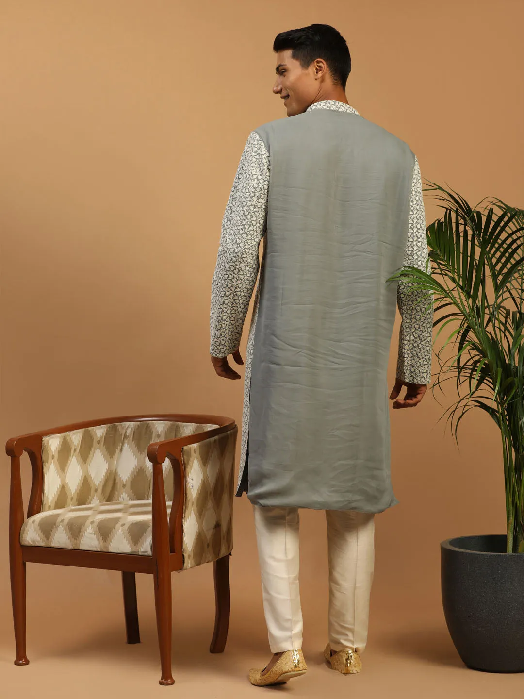 Vastramay Grey Chikankari Kurta Set