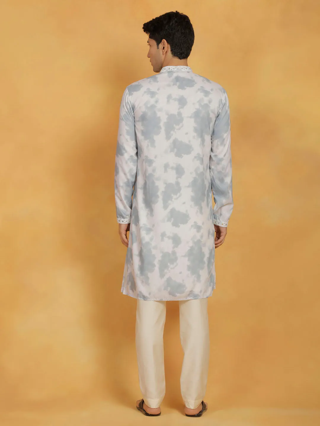 VASTRAMAY Grey Cream Cotton Blend Kurta Pyjama