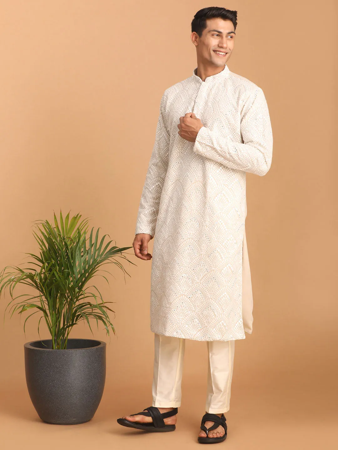 Vastramay Grey Mirror Work Ethnic Kurta