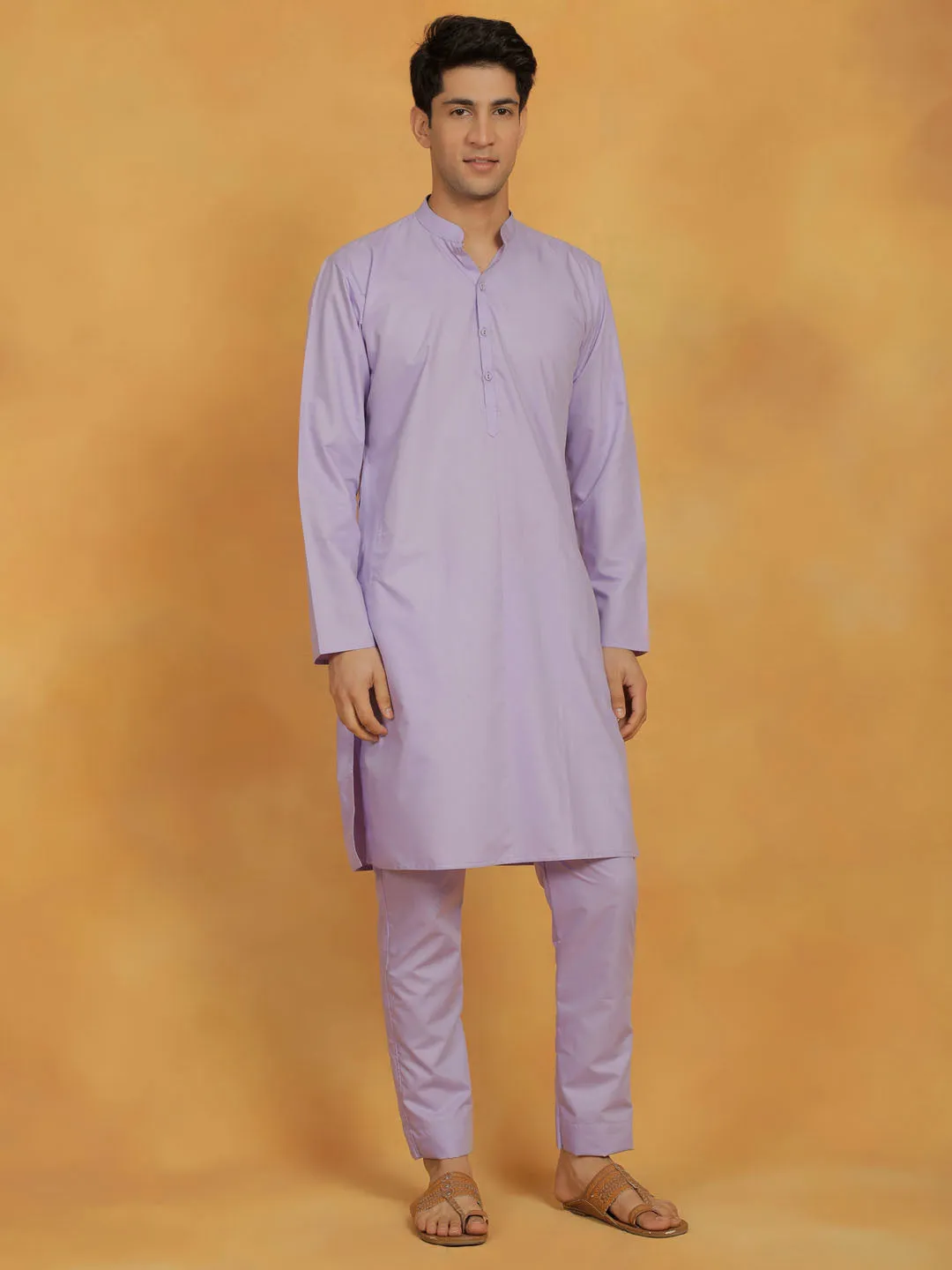 VASTRAMAY Lavender Cotton Silk Kurta Pyjama Set