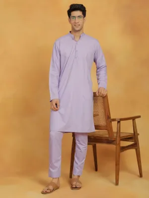 VASTRAMAY Lavender Cotton Silk Kurta Pyjama Set