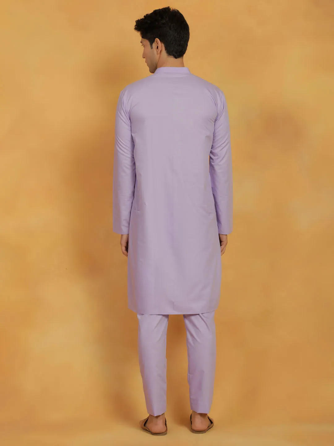 VASTRAMAY Lavender Cotton Silk Kurta Pyjama Set