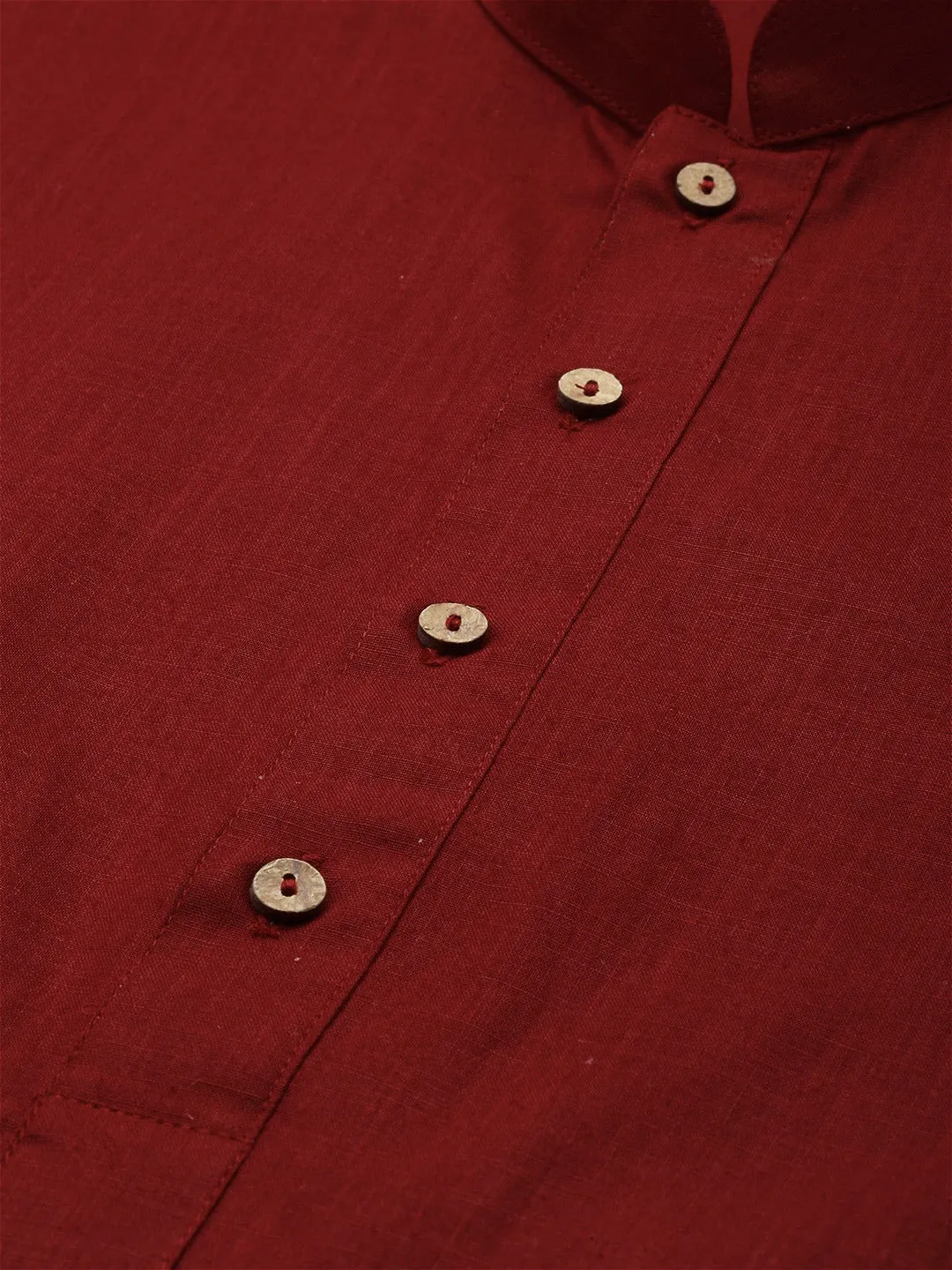 Vastramay Maroon Cotton Kurta And Mundu