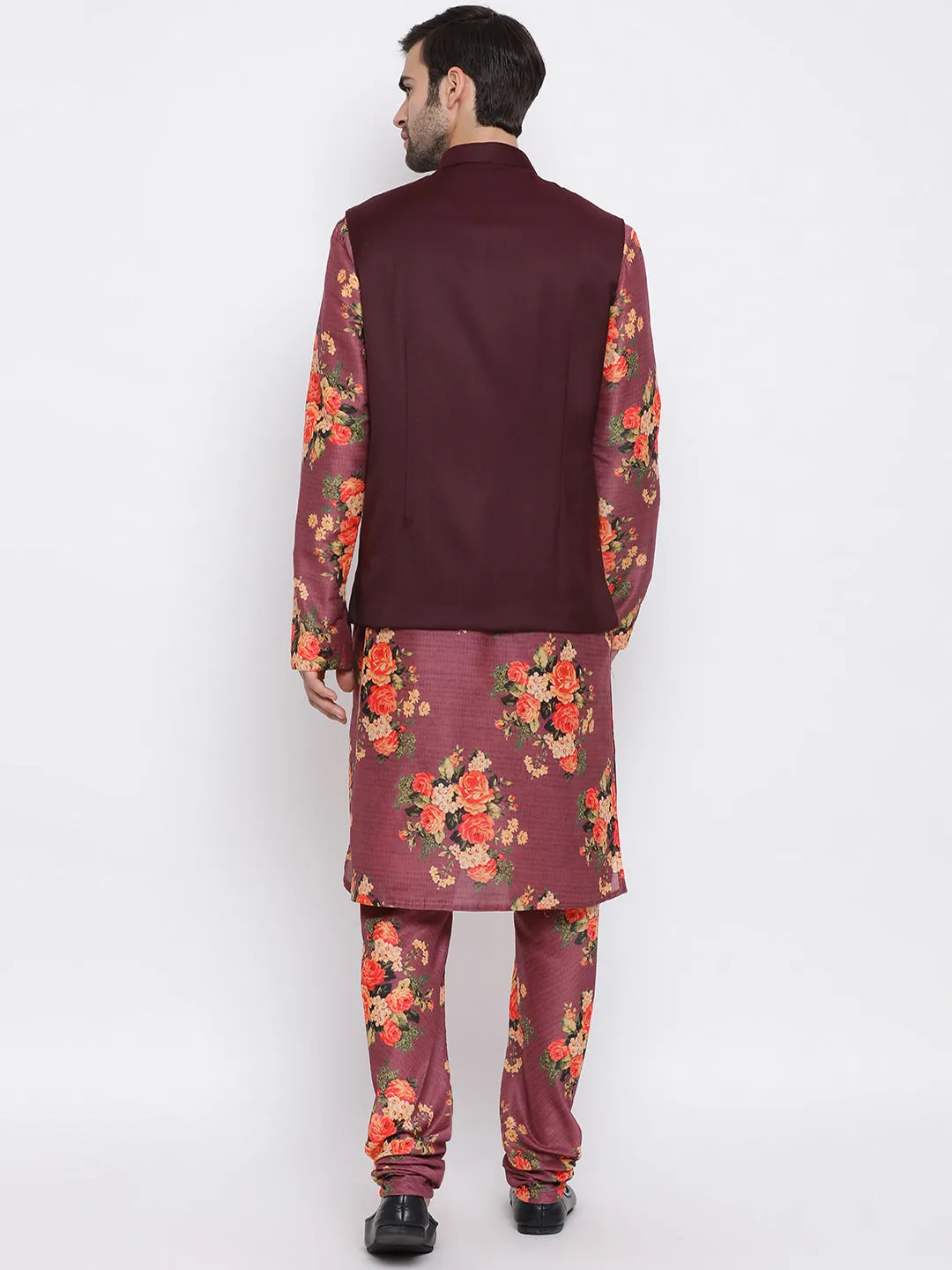 VASTRAMAY Maroon Jacket and Printed Kurta Set