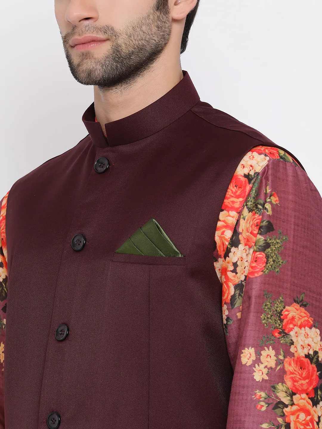 VASTRAMAY Maroon Jacket and Printed Kurta Set