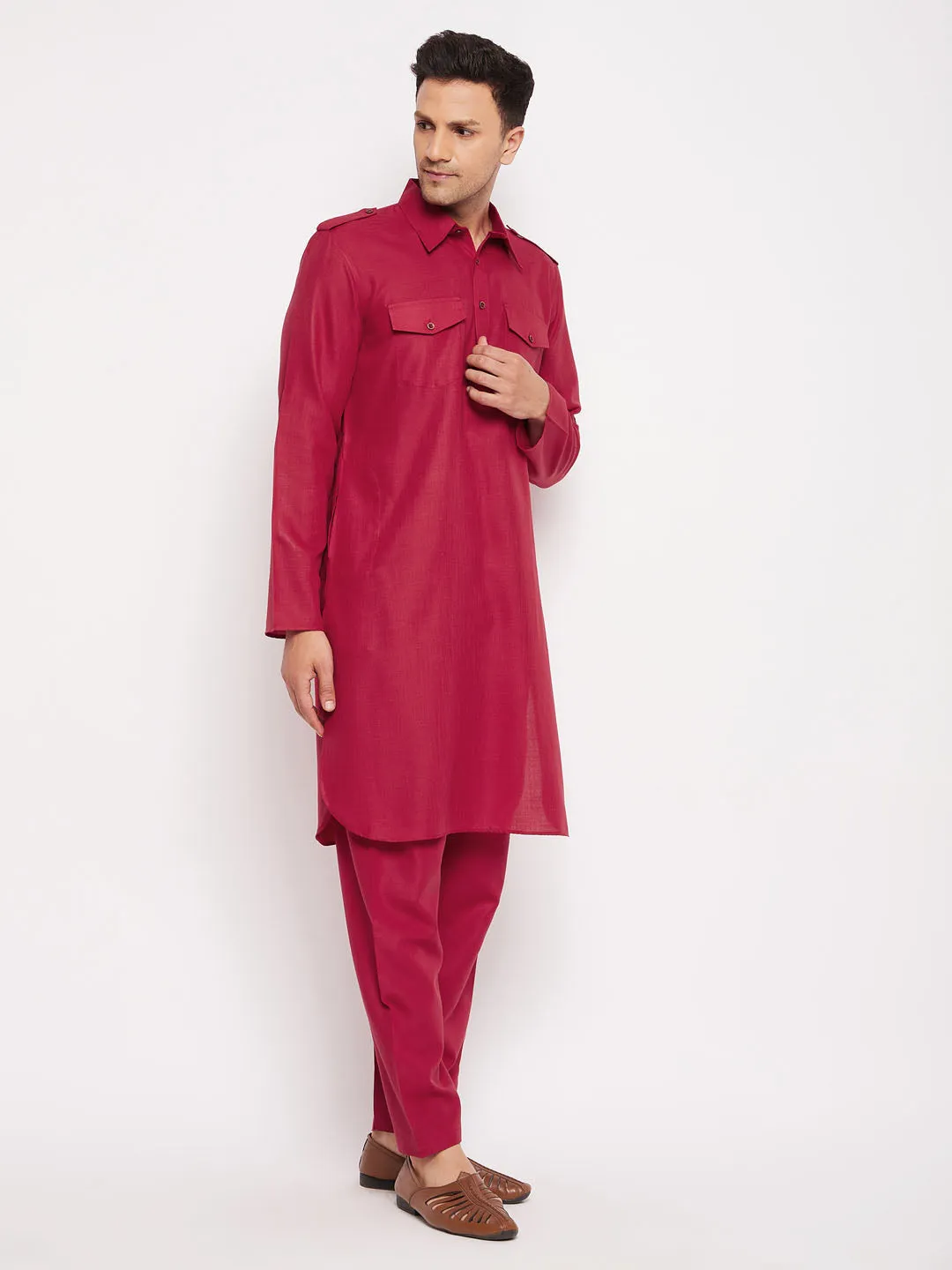 VASTRAMAY Maroon Pathani Suit Set