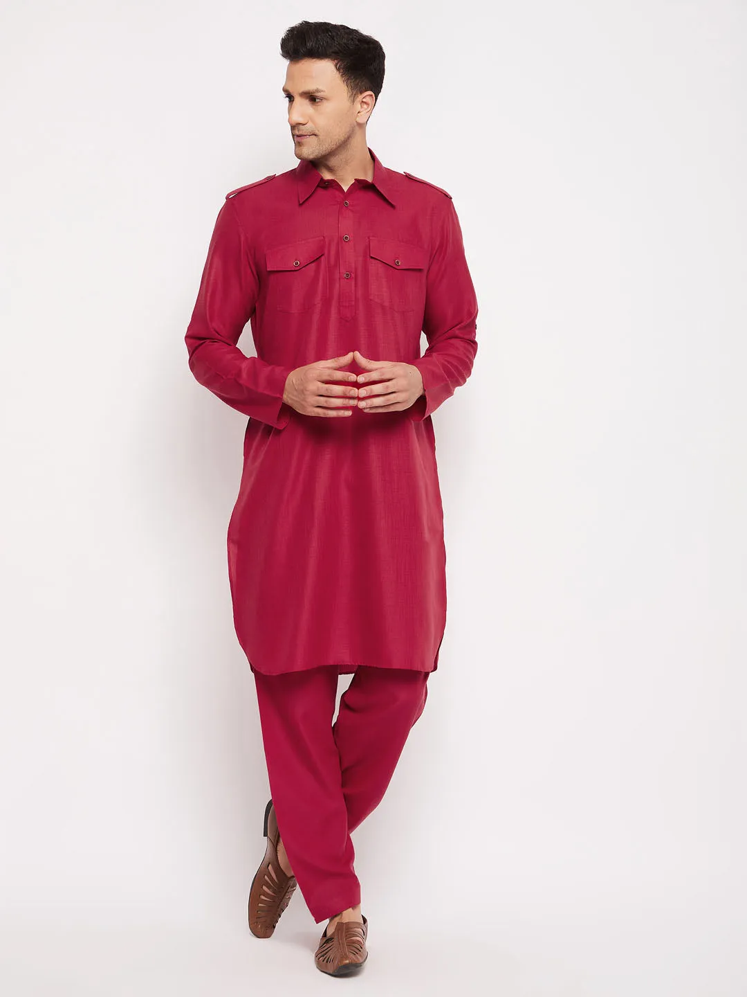 VASTRAMAY Maroon Pathani Suit Set