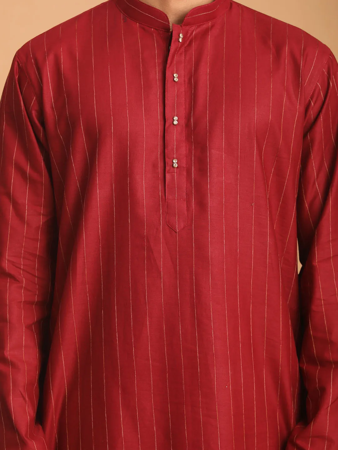 VASTRAMAY Maroon Striped Kurta and Pant Set