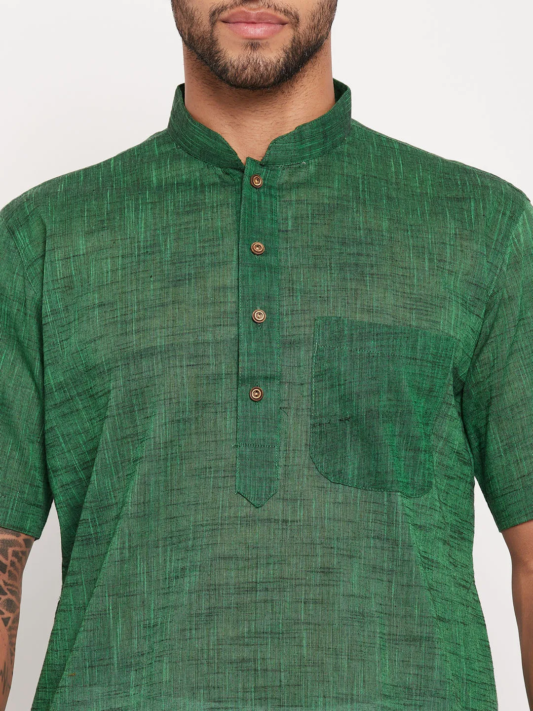 VASTRAMAY Men's Green Cotton Kurta Set