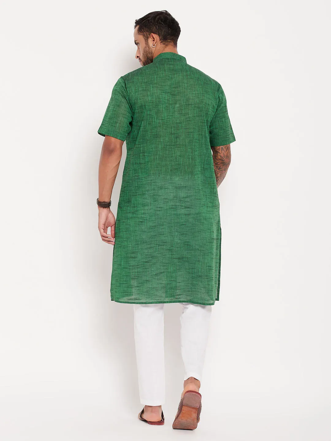 VASTRAMAY Men's Green Cotton Kurta Set