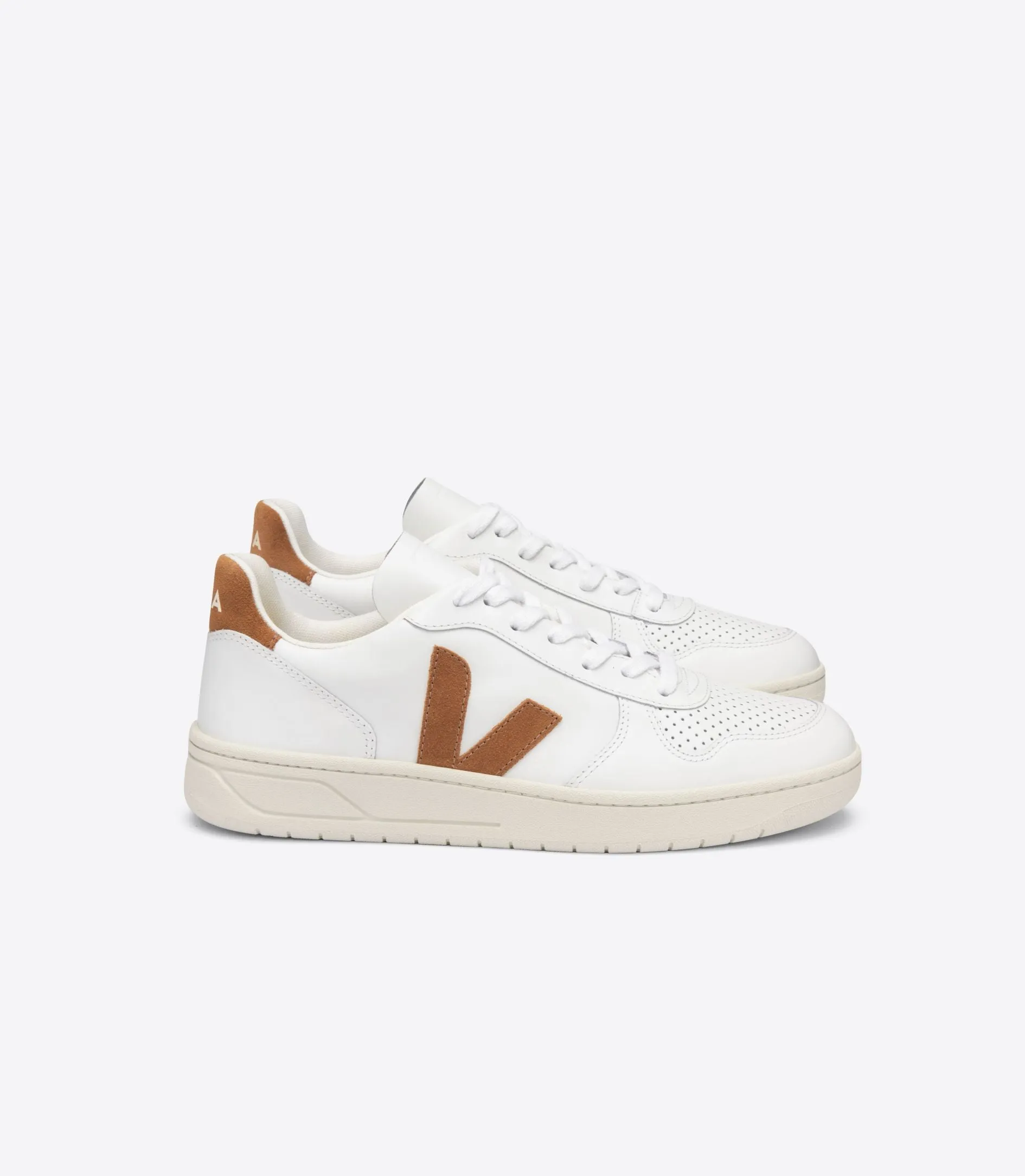 Veja - V-10 Leather Sneakers in Extra-White Camel