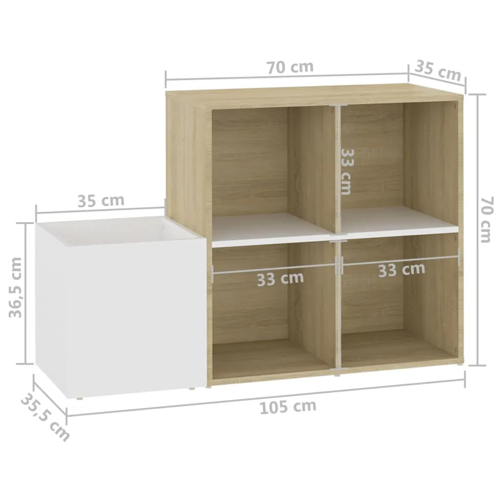 vidaXL Hall Shoe Cabinet White and Sonoma Oak 105x35.5x70 cm Engineered Wood