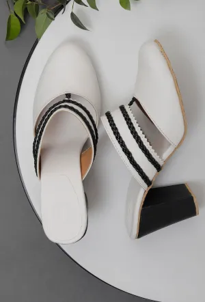 White Kali Braided Block Heels