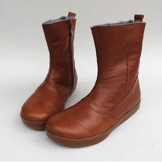 Winter Mid-Length Leather Velvet Boots | Gift Shoes | 35-41