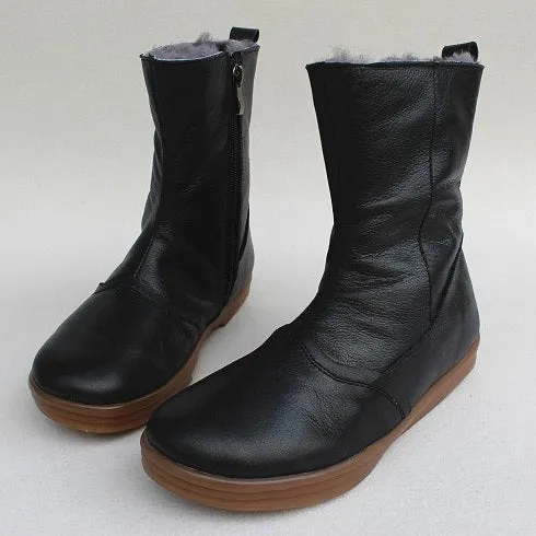 Winter Mid-Length Leather Velvet Boots | Gift Shoes | 35-41