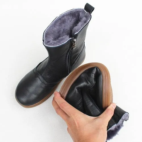 Winter Mid-Length Leather Velvet Boots | Gift Shoes | 35-41