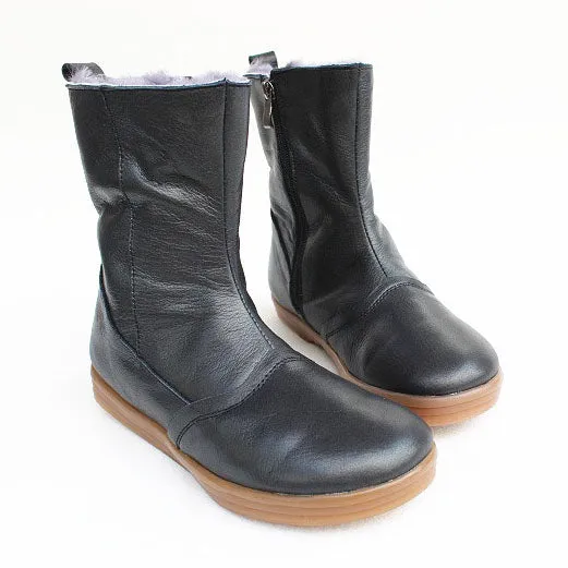 Winter Mid-Length Leather Velvet Boots | Gift Shoes | 35-41