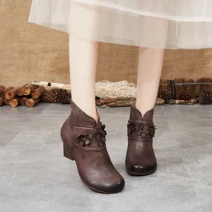 Winter Retro Leather Chunky Boots | Gift Shoes