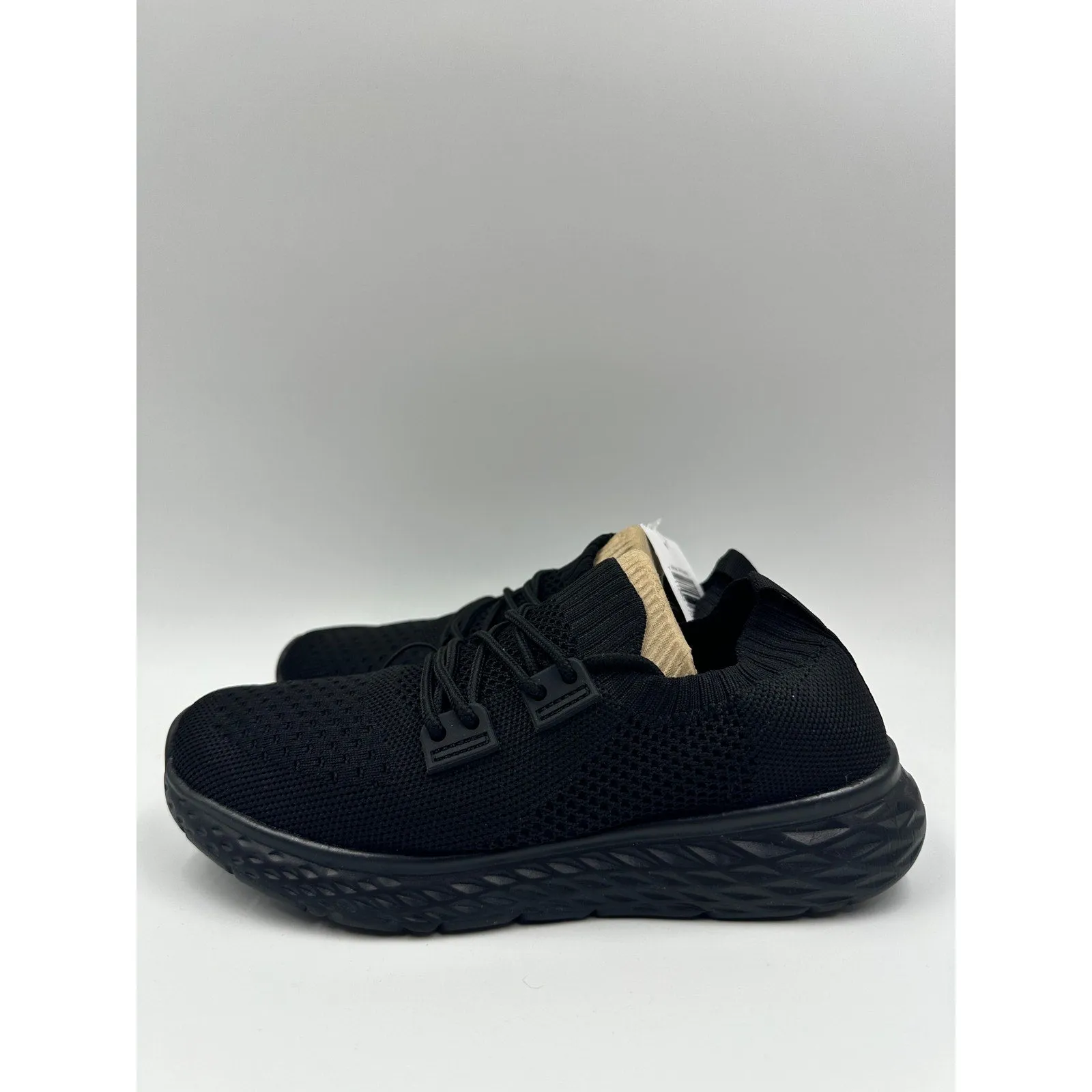 Women's Size 5, All Black Knit Slip-on Sneakers with Laces and a Foam Sole