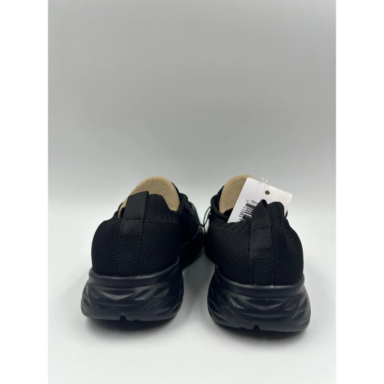 Women's Size 5, All Black Knit Slip-on Sneakers with Laces and a Foam Sole